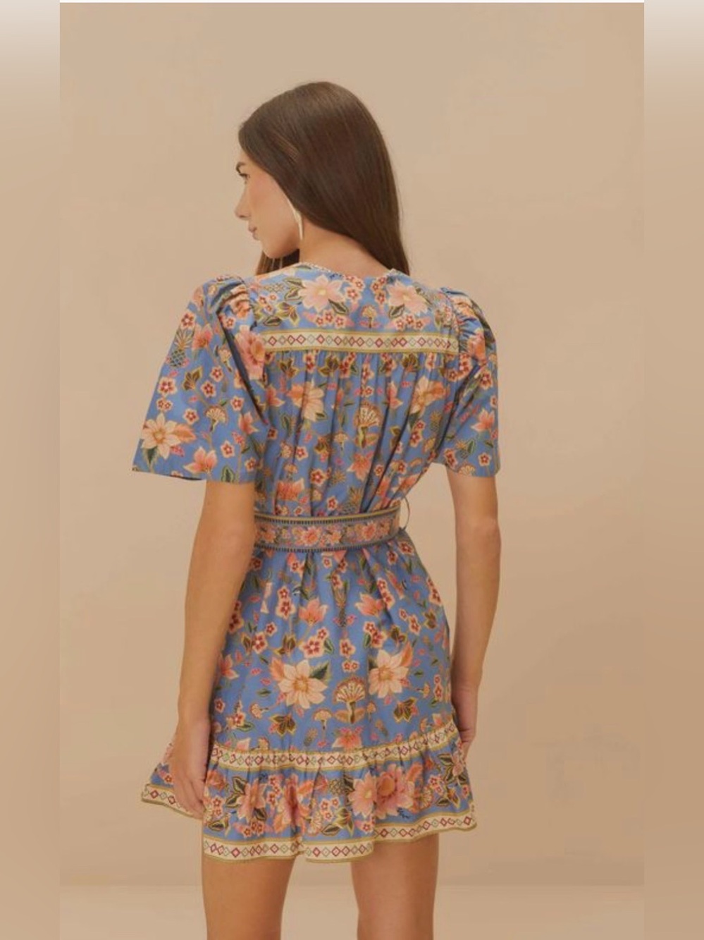 FARM Rio Dusty Blue Floral Mini Dress with Pink and Green Details - Picture 9 of 11